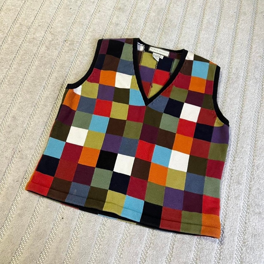VTG 90s Susan Martin multicoloured patchwork sweater vest Size L Hobo Hippie
